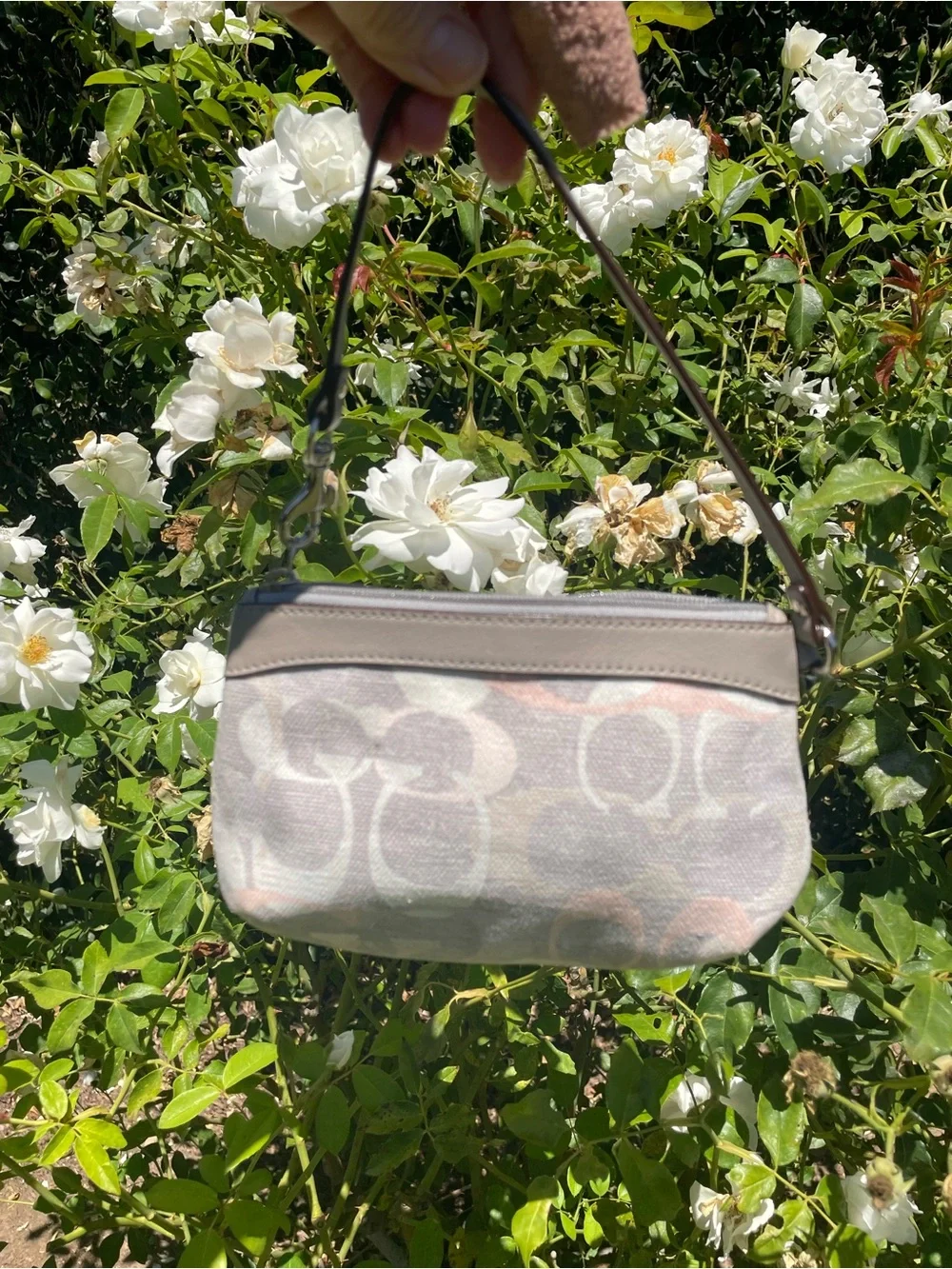 Coach Poppy Gray Pink Graphic Signature C Wristlet Purse Y2K